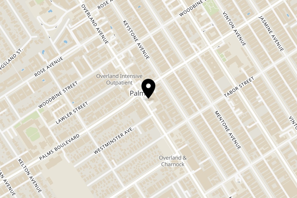 Map showing the location of Momo Souls on 3500 OVERLAND AVENUE in Los Angeles